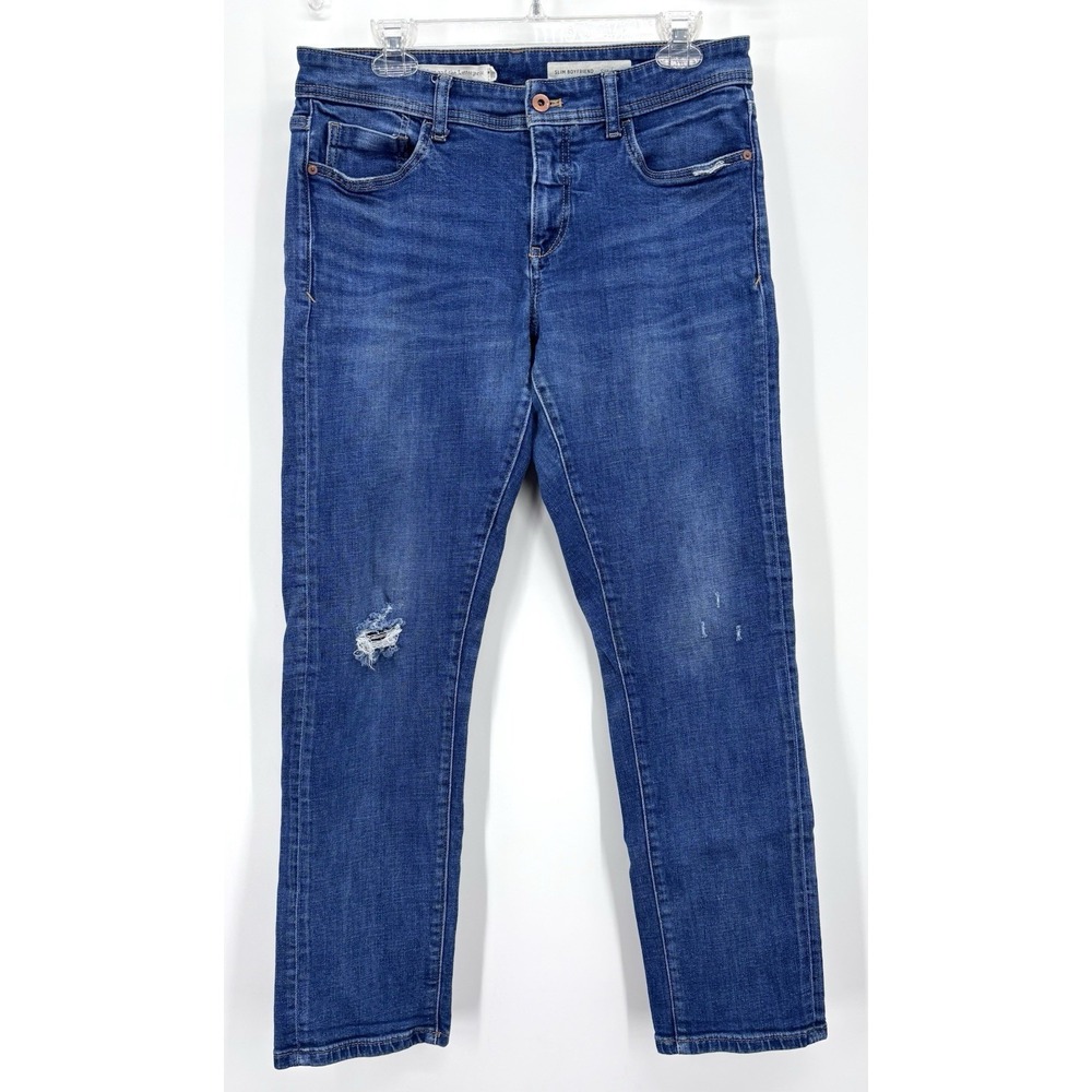 Pilcro Slim Boyfriend Jeans Size 29 Distressed Cropped Stretch Blue Denim